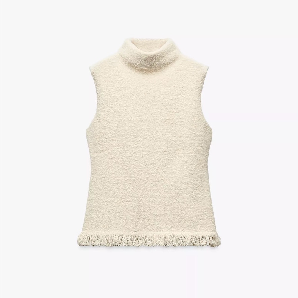 Zara Cream Sleeveless Turtleneck Sweater